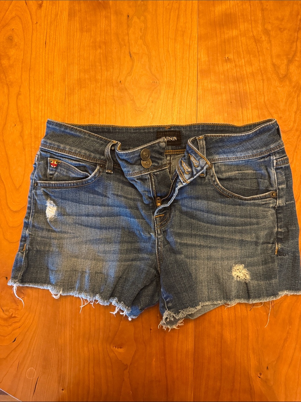 Hudson Jeans Distressed Denim Cutoff Shorts in Blue